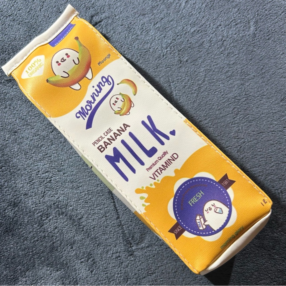 Kawaii Banana Milk Carton Pencil Case Cute Makeup Bag